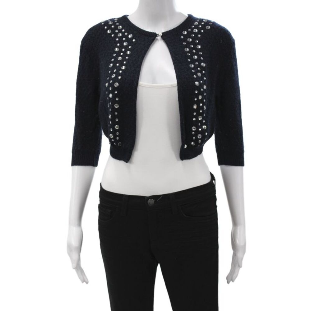 Marc Jacobs Women Cardigan Dark Blue Wool Hook & Eye 3/4 Sleeve Size S